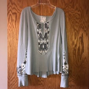 Free People long sleeve embroidered thermal